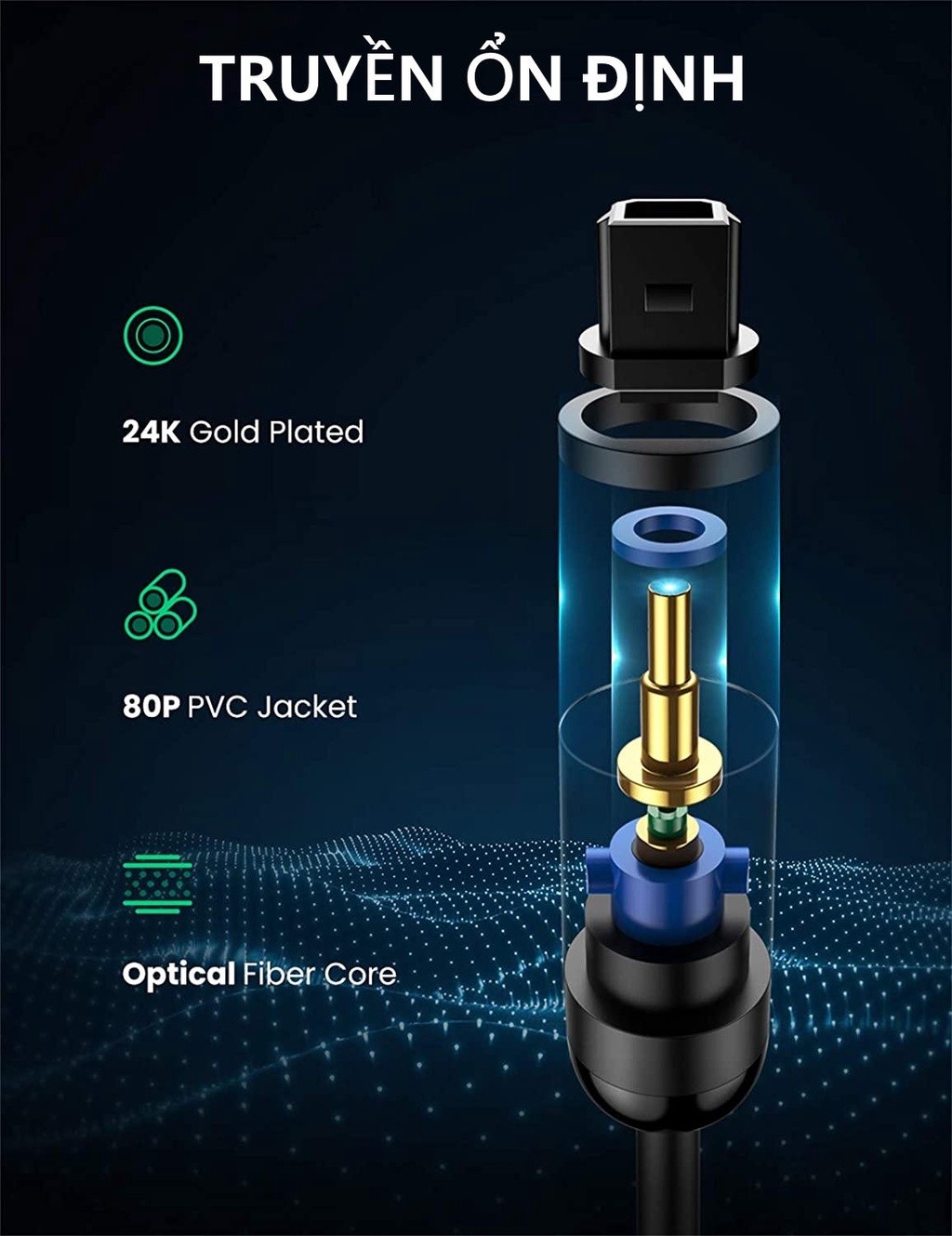 Cáp Audio Quang Toslink Optical UGREEN 70890 - Chi tiết đầu cáp
