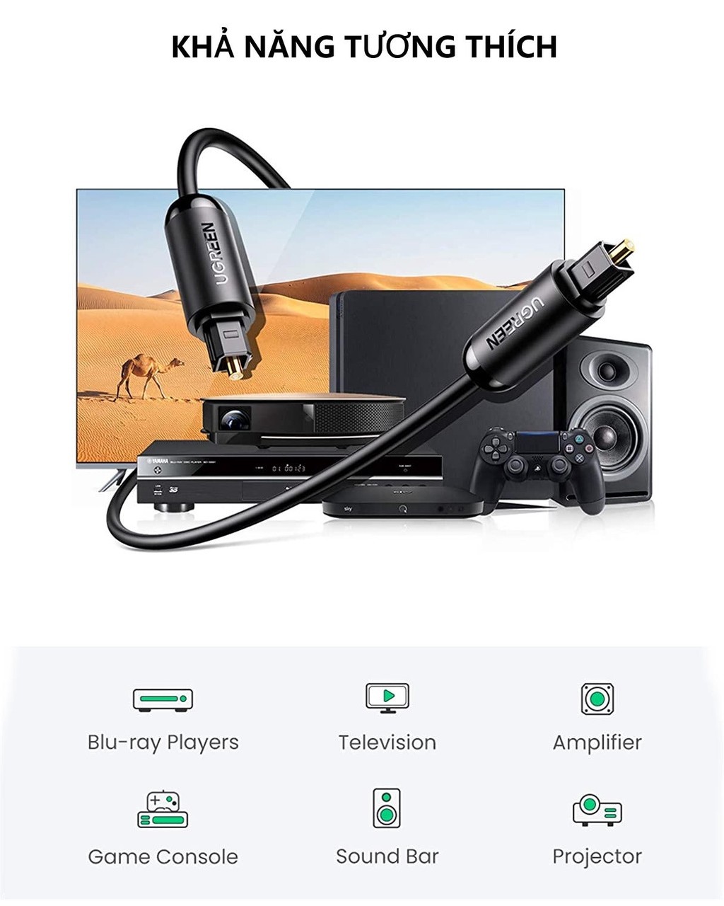 Cáp Audio Quang Toslink Optical UGREEN 70890 - Kết nối TV