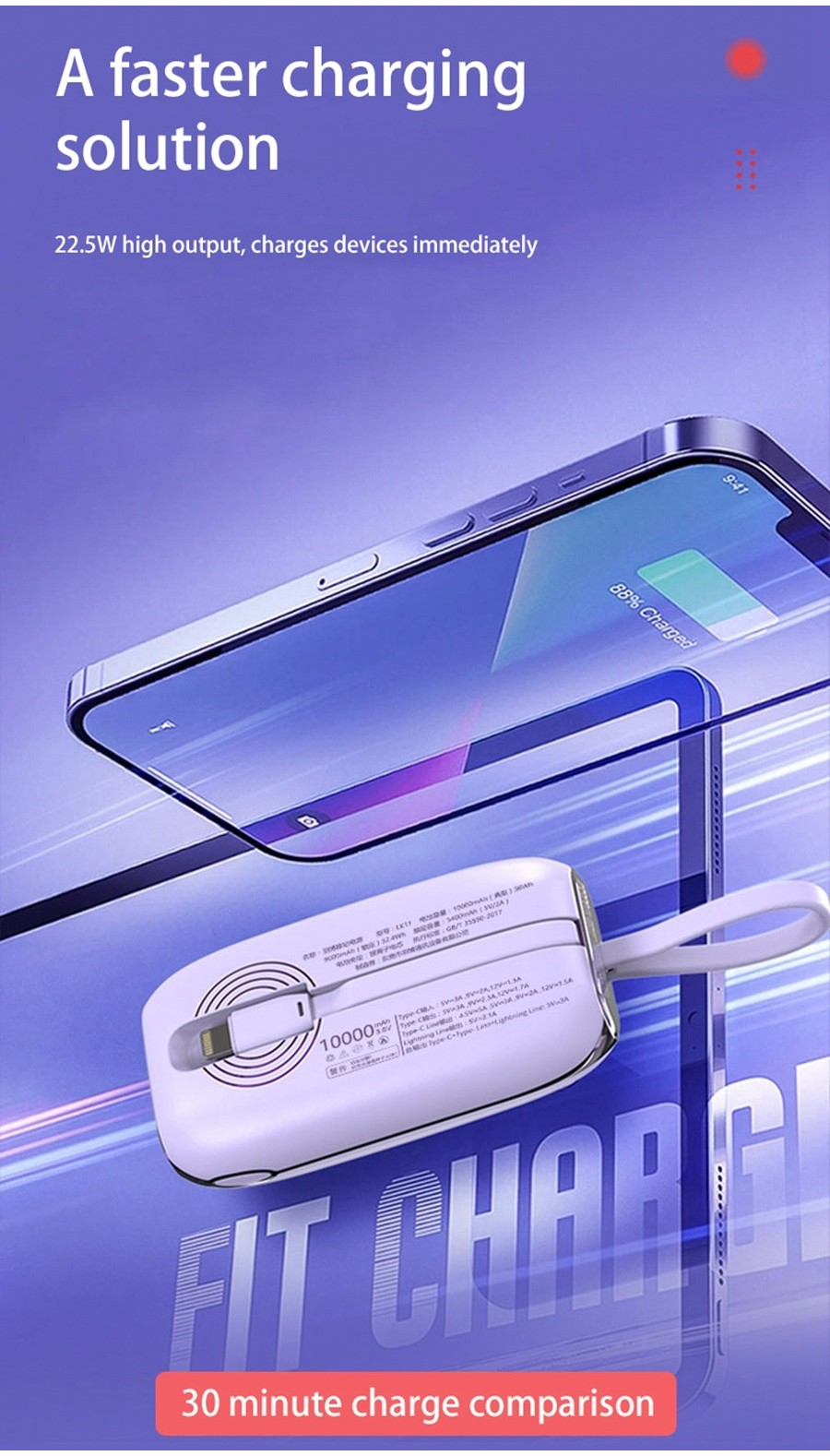 Mô tả Sạc dự phòng Yoobao LK11 10000mAh 22,5W | Màn hình LED | Tích hợp cáp sạc Type C & Lightning | Bảo hành 12 tháng - 4