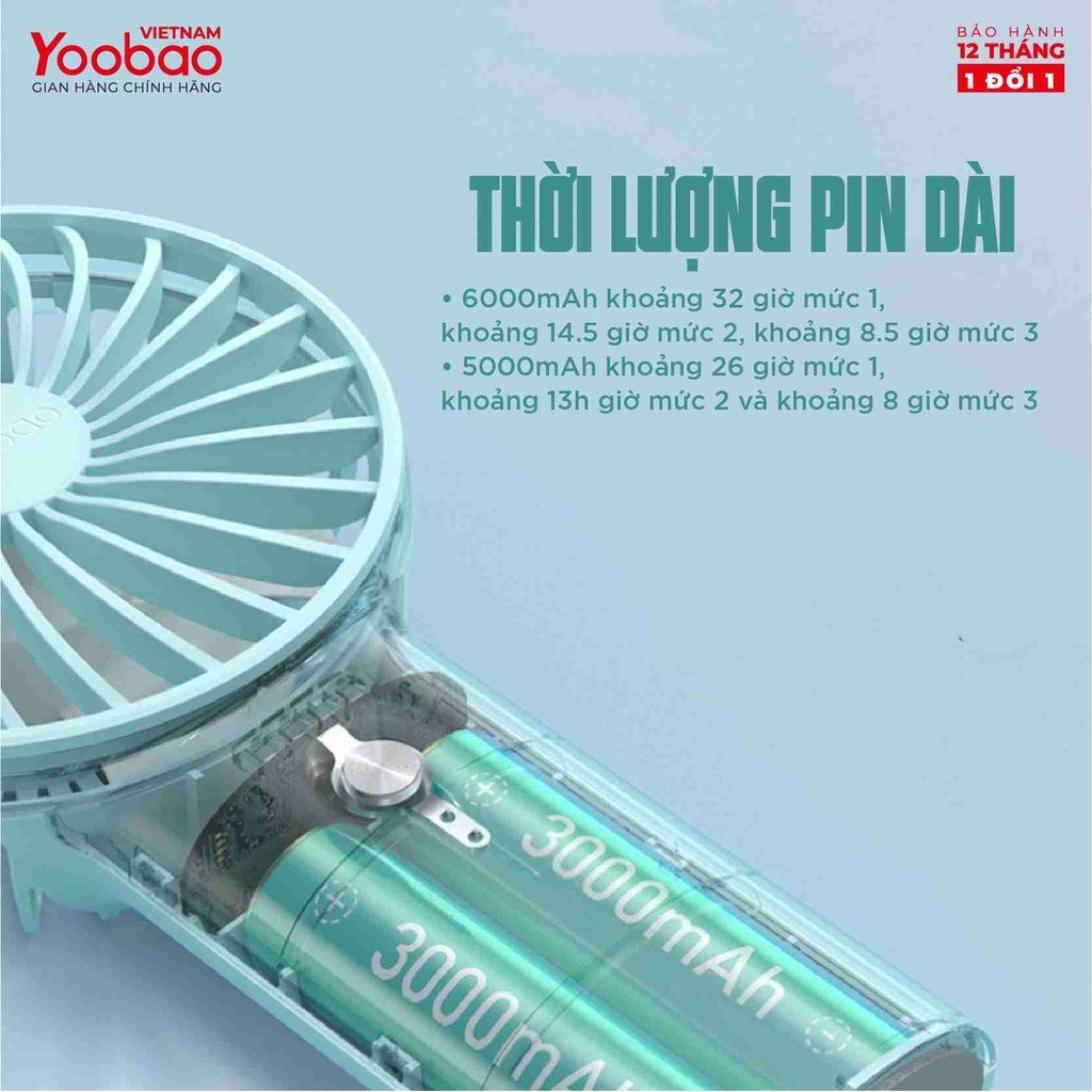 Mô tả Quạt sạc mini để bàn làm việc YOOBAO F3 6000mAh/3000mAh - có thể chạy 32 giờ - Bảo hành 12 tháng - 4