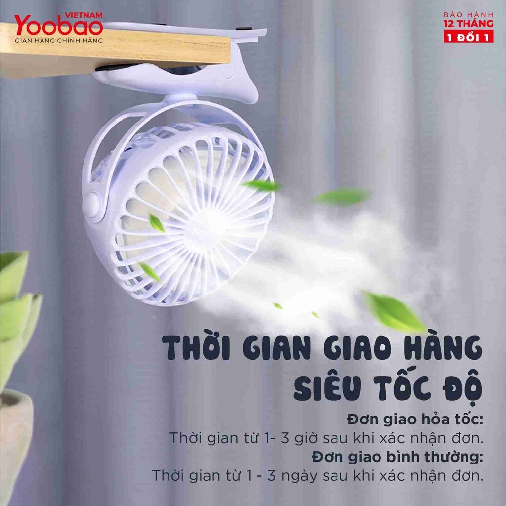 Mô tả Quạt sạc mini để bàn/ kẹp nôi YOOBAO F04 2500mAh Xoay 720 độ Chạy 16 giờ liên tục | Bảo hành 12 tháng - 2