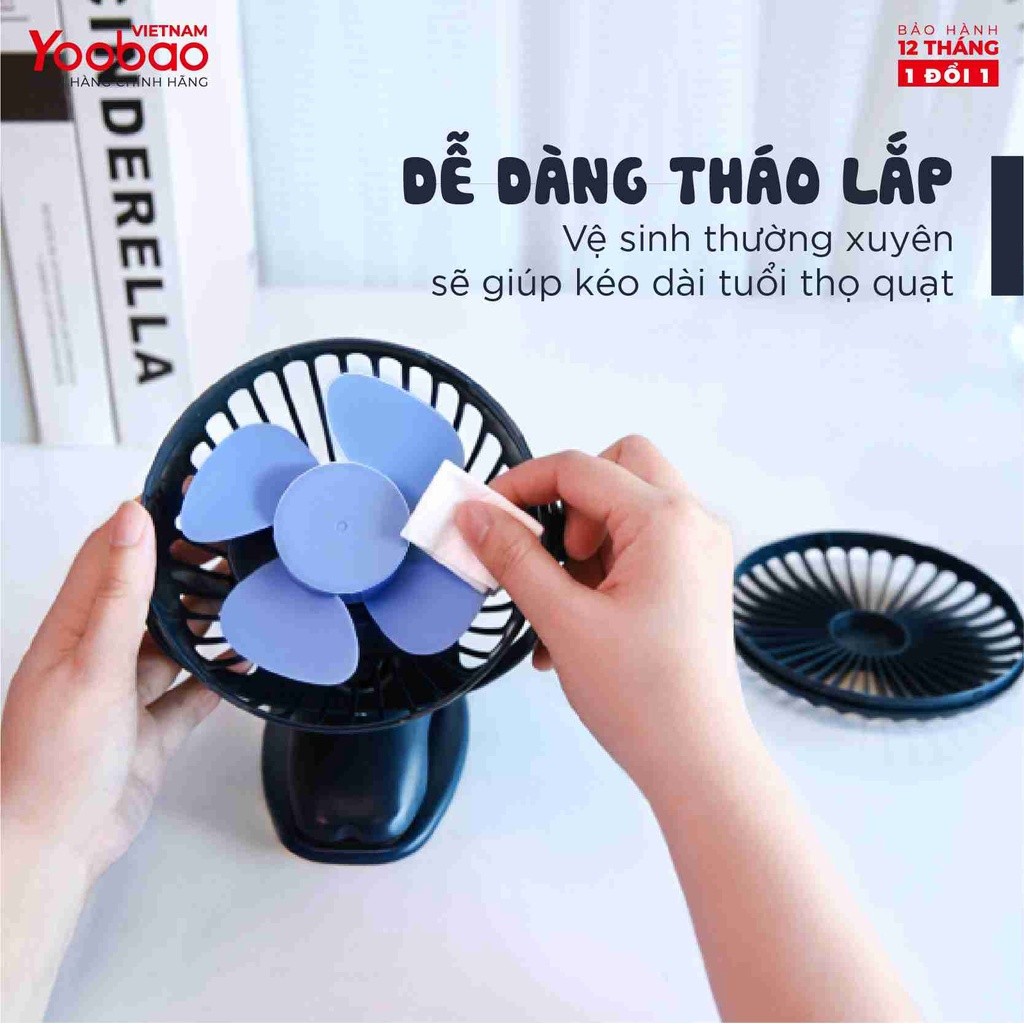 Mô tả Quạt sạc mini để bàn/ kẹp nôi YOOBAO F04 2500mAh Xoay 720 độ Chạy 16 giờ liên tục | Bảo hành 12 tháng - 5