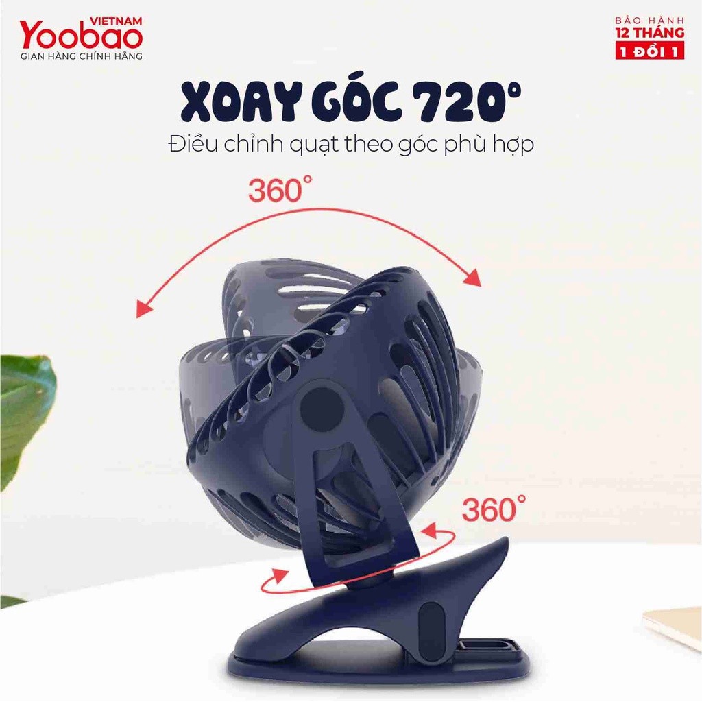 Mô tả Quạt sạc mini để bàn/ kẹp nôi YOOBAO F04 2500mAh Xoay 720 độ Chạy 16 giờ liên tục | Bảo hành 12 tháng - 6