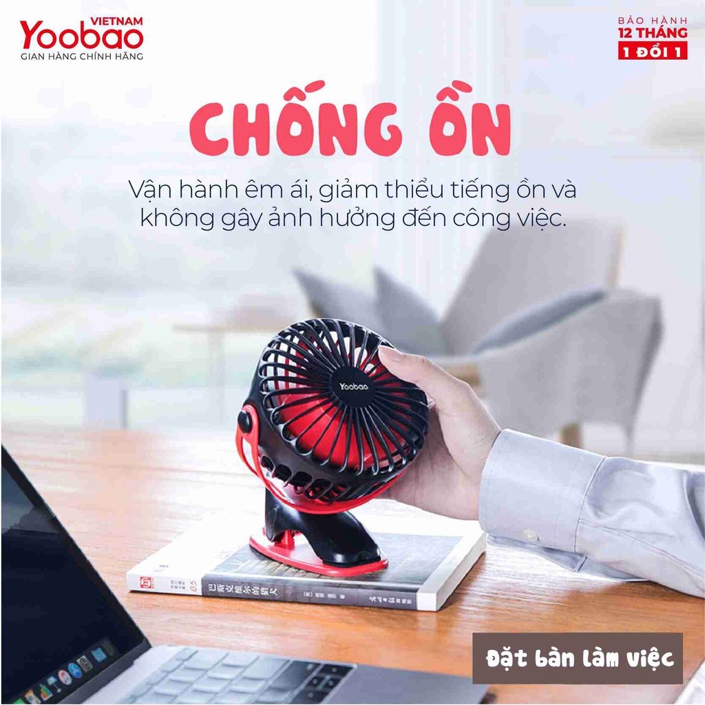 Mô tả Quạt sạc mini để bàn/ kẹp nôi YOOBAO F04 2500mAh Xoay 720 độ Chạy 16 giờ liên tục | Bảo hành 12 tháng - 7