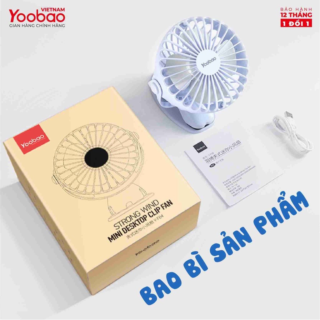 Mô tả Quạt sạc mini để bàn/ kẹp nôi YOOBAO F04 2500mAh Xoay 720 độ Chạy 16 giờ liên tục | Bảo hành 12 tháng - 8