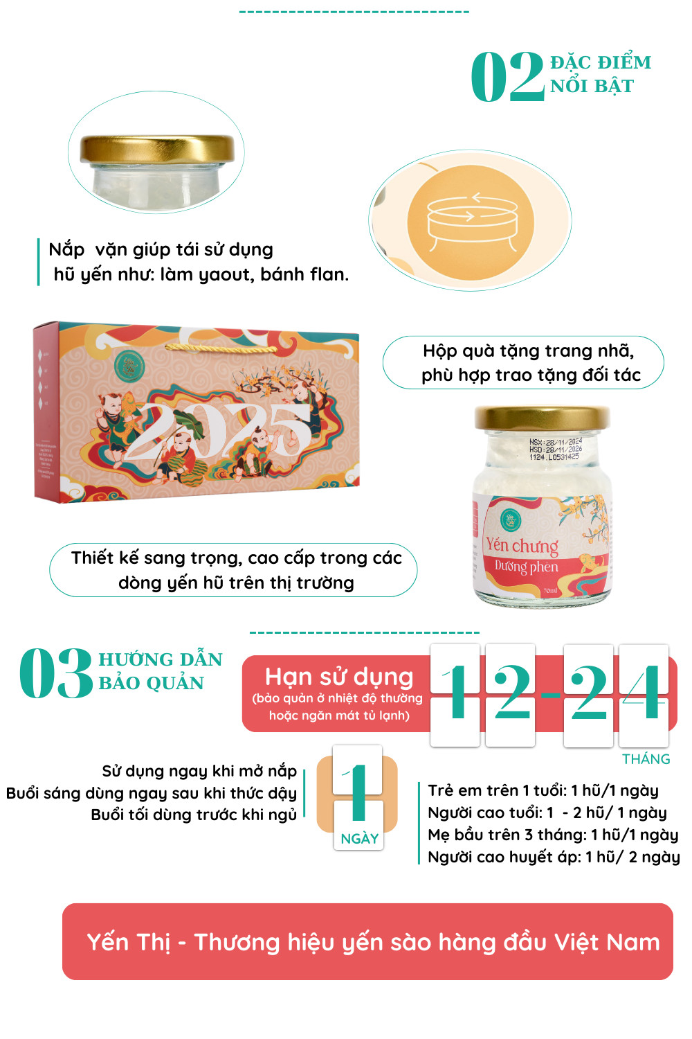 Mô tả Yến Thị - Gói quà tặng đủ 8 vị yến - Yến sào Khánh Hòa chưng sẵn - 30% yến thô/ hũ 70ml - 2