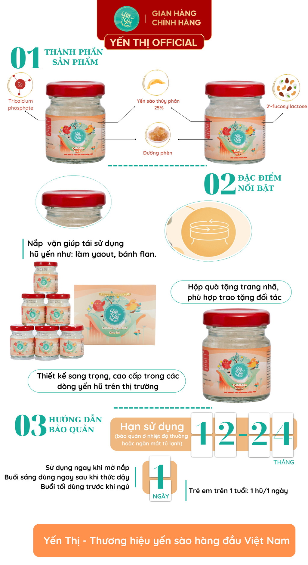 Mô tả Yến Thị - Gói quà yến kids dành cho trẻ em-Yến sào Khánh Hòa chưng sẵn-25% yến sào thủy phân/hũ/42ml - 1