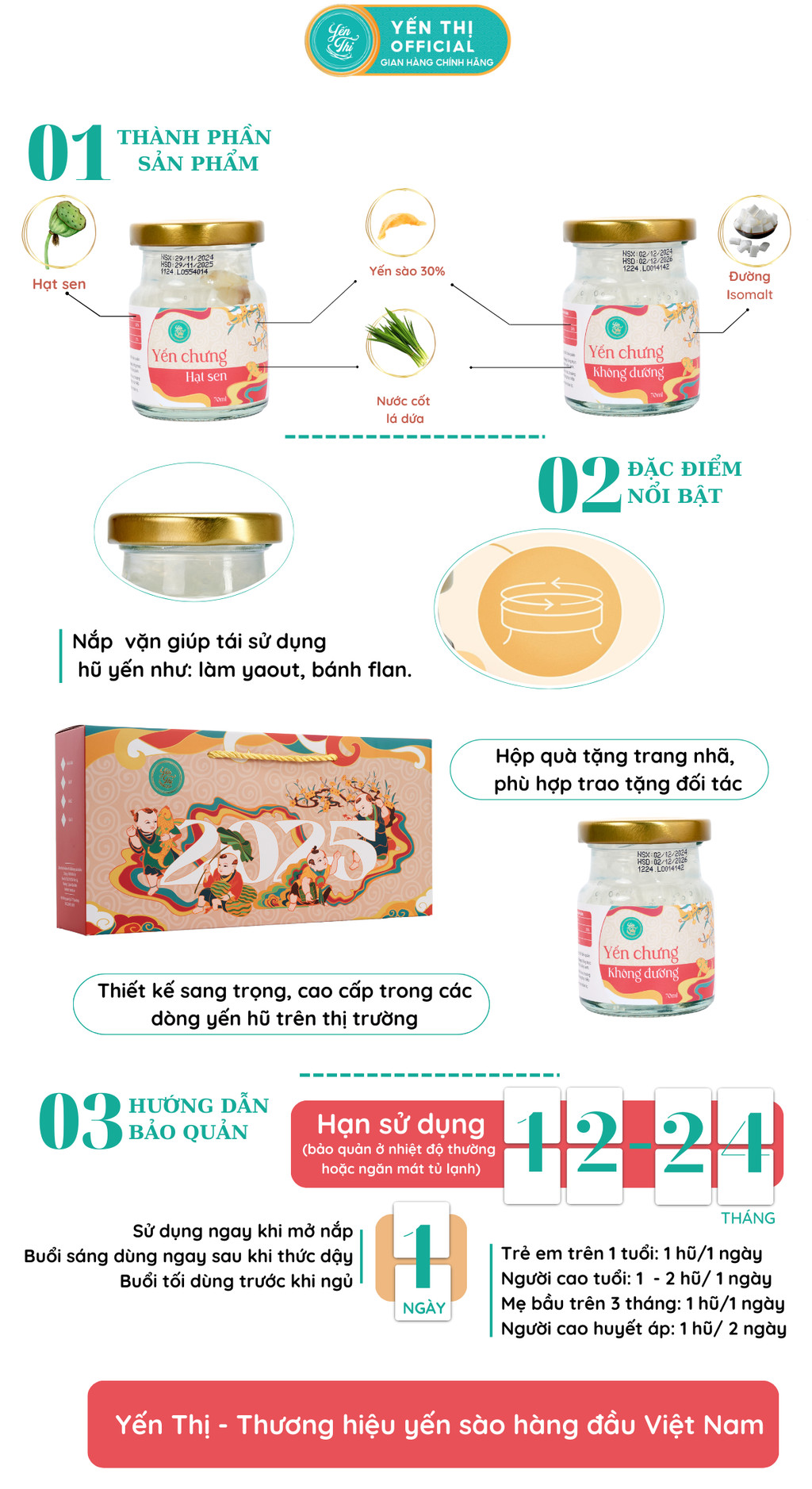 Mô tả Yến Thị - Gói quà tặng cho người tiểu đường và ăn kiêng - Yến sào Khánh Hòa chưng sẵn - 30% yến thô - 1