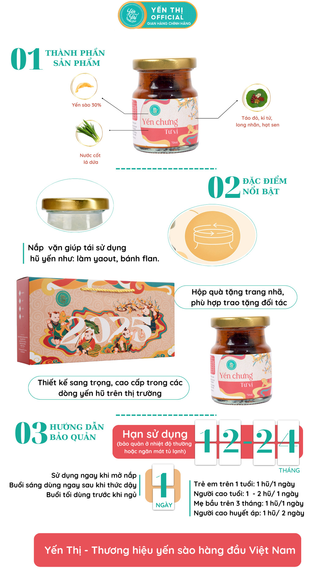 Mô tả Yến Thị - Chưng tứ vị - Yến sào Khánh Hòa chưng sẵn - 30% yến thô/ hũ 70ml - 1