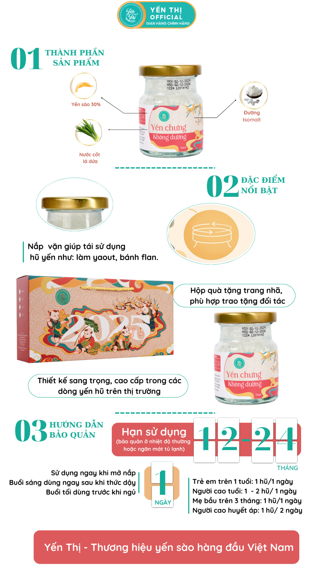 Mô tả Yến Thị - Chưng đường ăn kiêng Isomalt - Yến sào Khánh Hòa chưng sẵn - 30% yến thô - 1