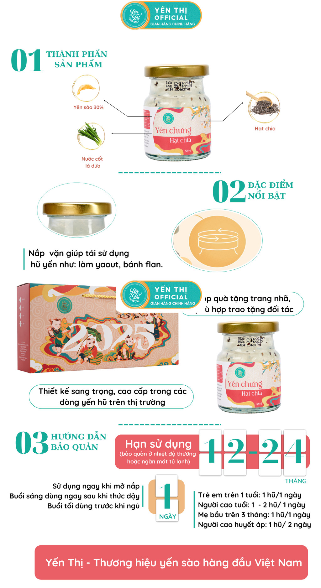 Mô tả Yến Thị - Chưng hạt chia - Yến sào Khánh Hòa chưng sẵn - 30% yến thô/ hũ 70ml - 1