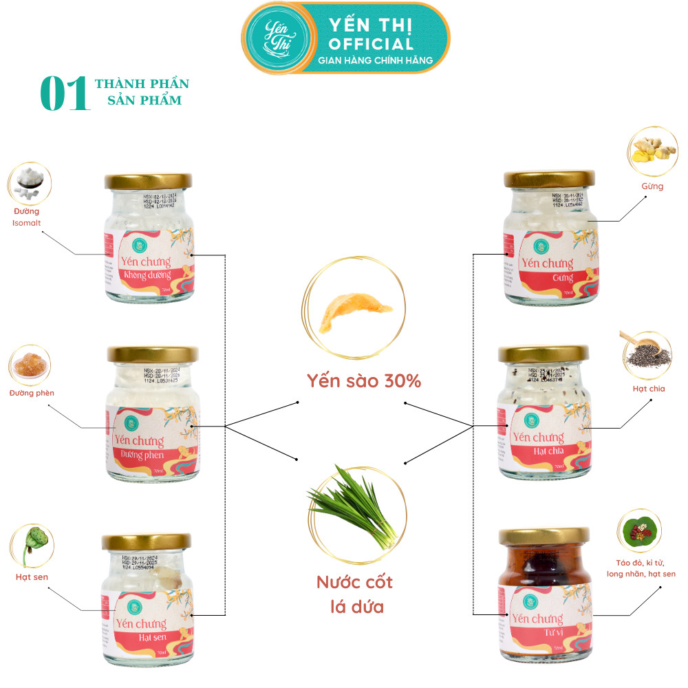 Mô tả Yến Thị - Gói tiết kiệm 100 hũ, chưa bao gồm hộp quà - Yến sào Khánh Hòa chưng sẵn - 30% yến/hũ 70ml - 1