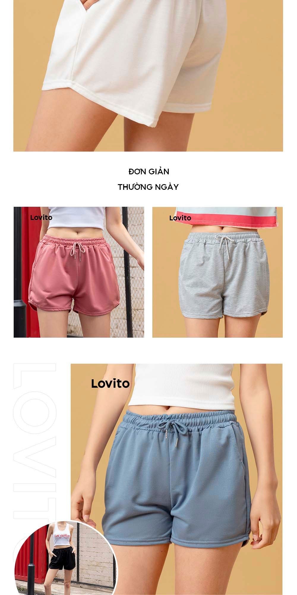 Mô tả Quần short nữ Lovito L00242 lưng thun thiết kế rút dây thời trang năng động cho nữ nhiều màu sắc tùy chọn - 2