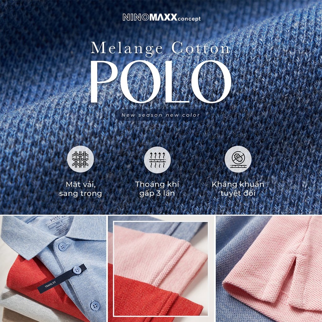 Mô tả Áo Premium Polo Melange Nam Co Giãn Thấm Hút Chất Liệu Cotton NINOMAXX 2212013 - 2