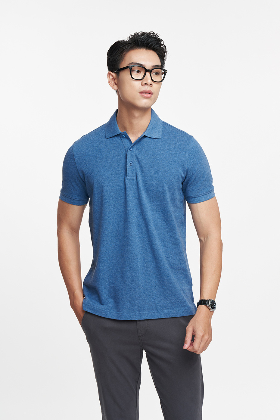 Mô tả Áo Premium Polo Melange Nam Co Giãn Thấm Hút Chất Liệu Cotton NINOMAXX 2212013 - 3