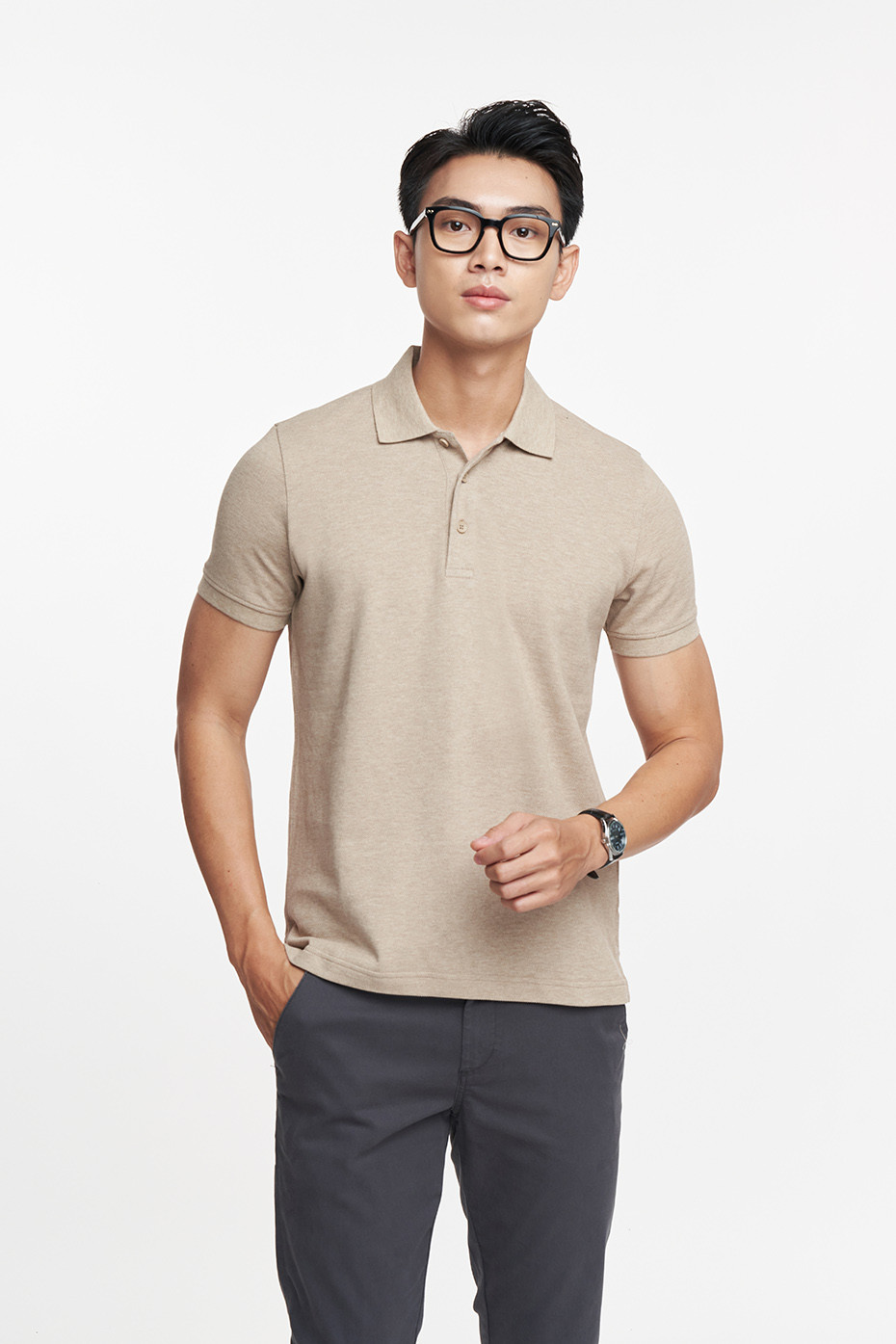 Mô tả Áo Premium Polo Melange Nam Co Giãn Thấm Hút Chất Liệu Cotton NINOMAXX 2212013 - 5