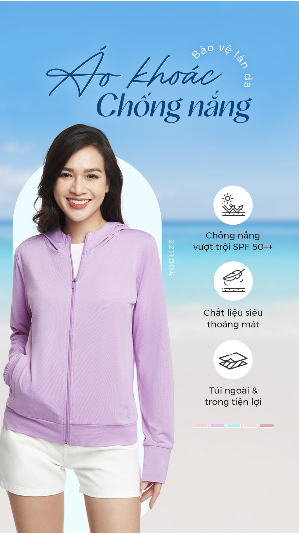 Mô tả Áo Chống Nắng Nữ Chống Tia UV Vải Pique Thoáng Mát Nhiều Màu 2211004 - 2