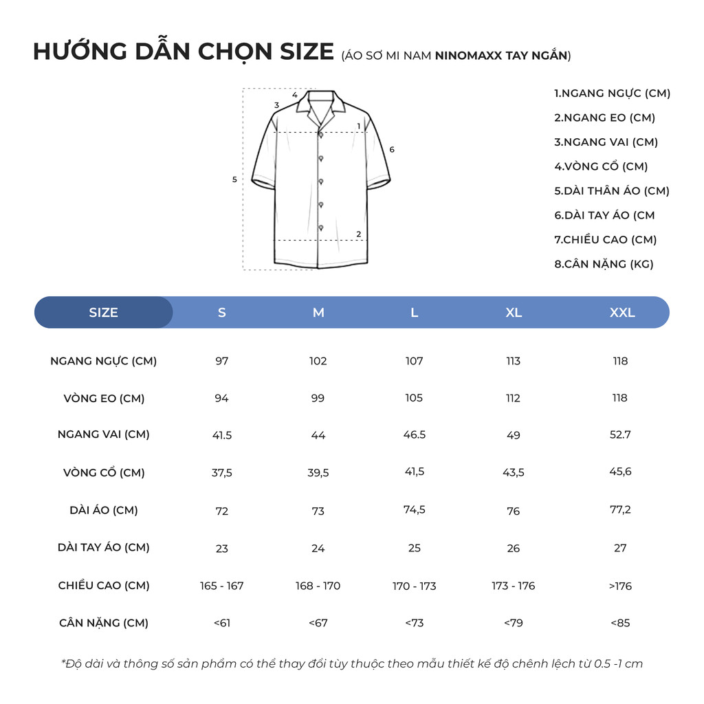 Mô tả Ninomaxx Áo Sơ Mi Nam chất liệu cotton form Slim tay ngắn Fit 2105022 - 1