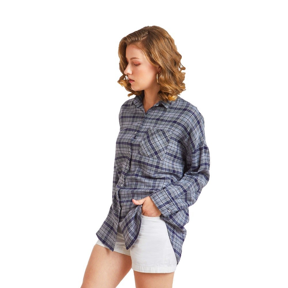 Mô tả Áo Sơ Mi Caro Nữ Tay Dài Cotton NINOMAXX 1910025 - 3