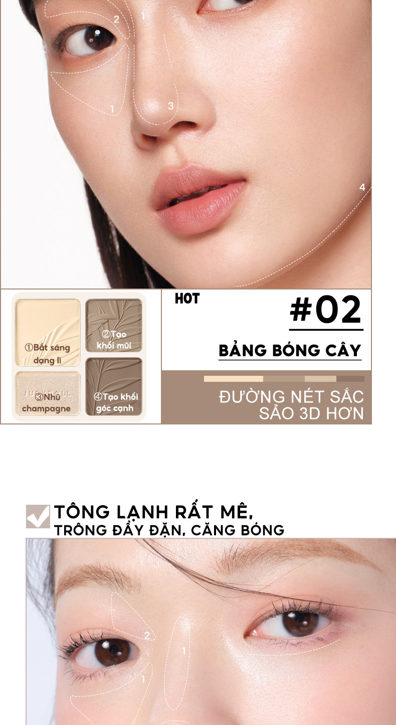 Mô tả Bảng Tạo Khối Bắt Sáng 4 Ô JUDYDOLL & Bảng Má Hồng 4 Ô JUDYDOLL Mỏng Nhẹ Lên Màu Tự Nhiên Mịn Da - 2