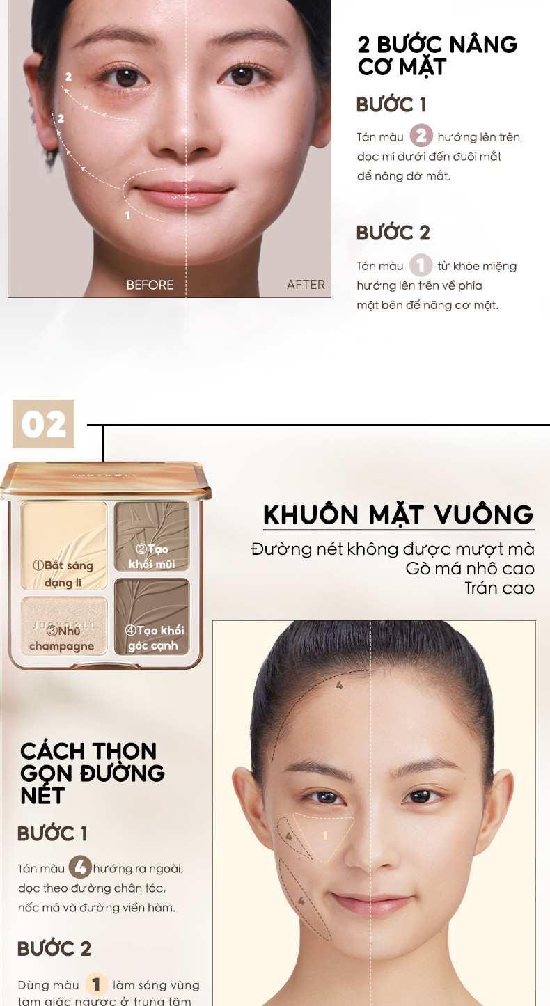 Mô tả Bảng Tạo Khối Bắt Sáng 4 Ô JUDYDOLL & Bảng Má Hồng 4 Ô JUDYDOLL Mỏng Nhẹ Lên Màu Tự Nhiên Mịn Da - 5