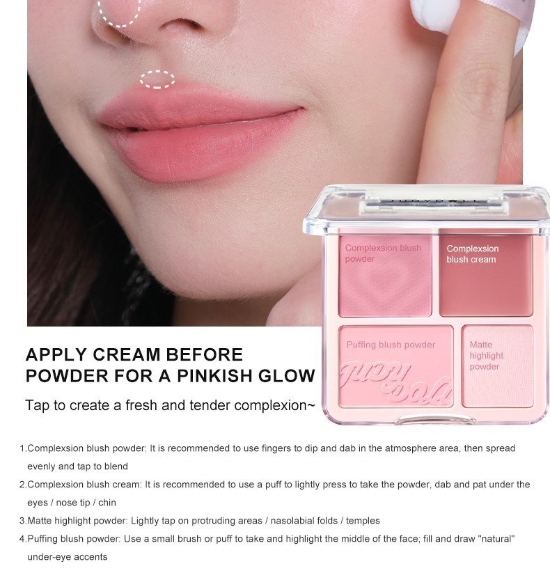 Mô tả Bảng Tạo Khối Bắt Sáng 4 Ô JUDYDOLL & Bảng Má Hồng 4 Ô JUDYDOLL Mỏng Nhẹ Lên Màu Tự Nhiên Mịn Da - 12