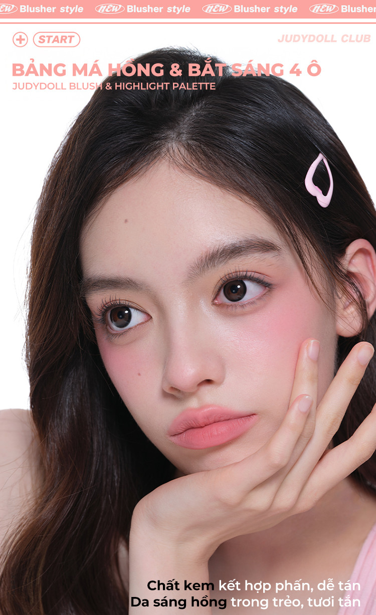 Mô tả Bảng Phấn Má Hồng Bắt Sáng JUDYDOLL 4 Ô Tông Lì Đa Năng Mềm Mịn Trang Điểm Tự Nhiên Lâu Trôi - 1