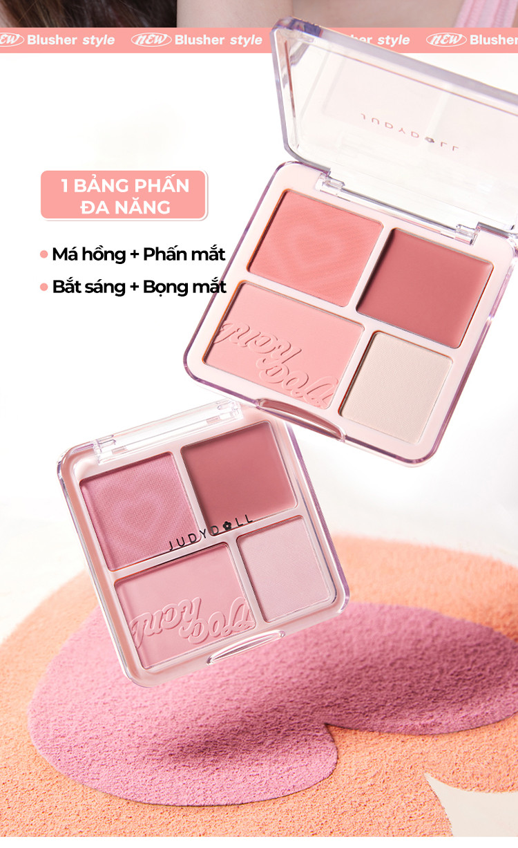 Mô tả Bảng Phấn Má Hồng Bắt Sáng JUDYDOLL 4 Ô Tông Lì Đa Năng Mềm Mịn Trang Điểm Tự Nhiên Lâu Trôi - 2