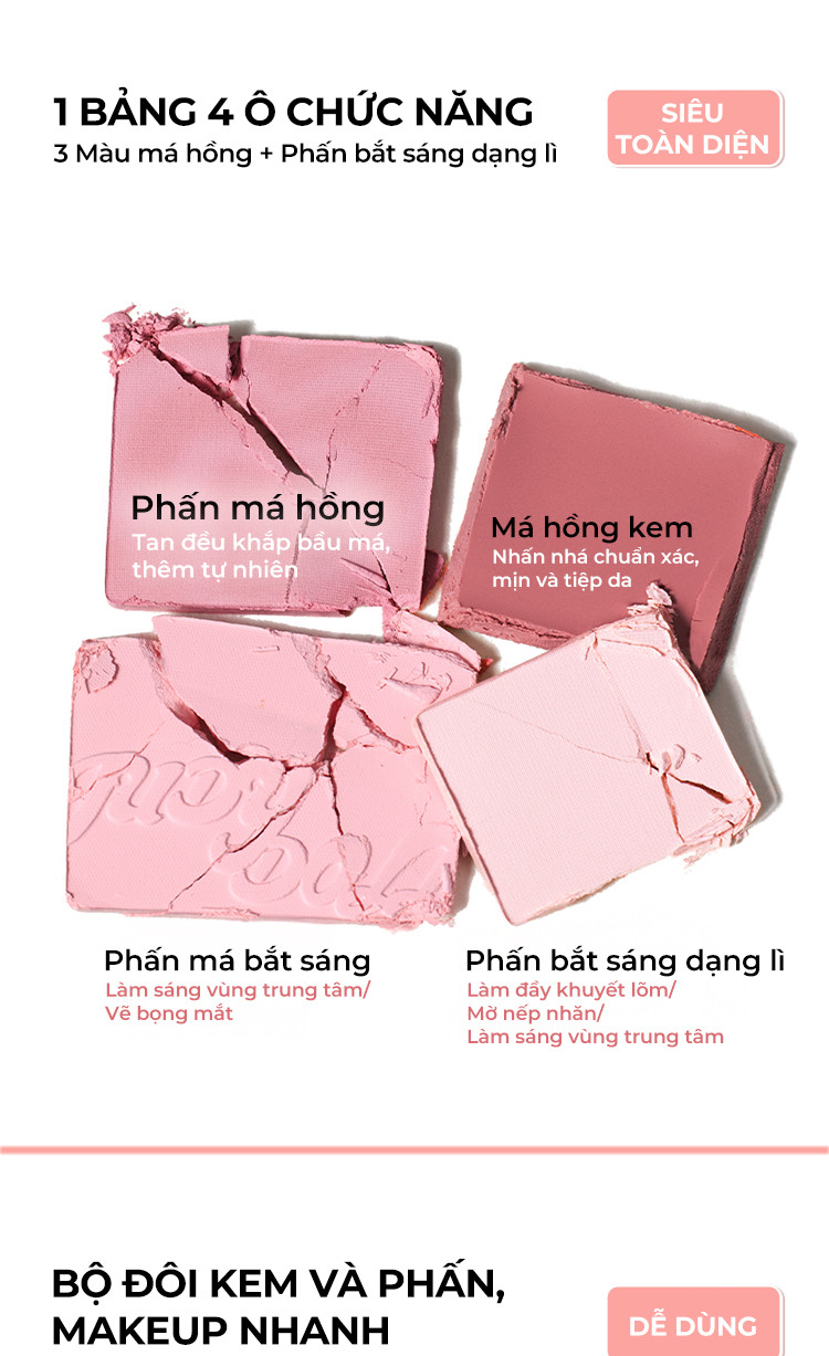 Mô tả Bảng Phấn Má Hồng Bắt Sáng JUDYDOLL 4 Ô Tông Lì Đa Năng Mềm Mịn Trang Điểm Tự Nhiên Lâu Trôi - 3
