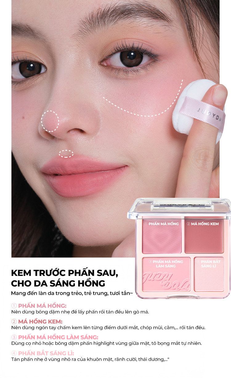 Mô tả Bảng Phấn Má Hồng Bắt Sáng JUDYDOLL 4 Ô Tông Lì Đa Năng Mềm Mịn Trang Điểm Tự Nhiên Lâu Trôi - 12