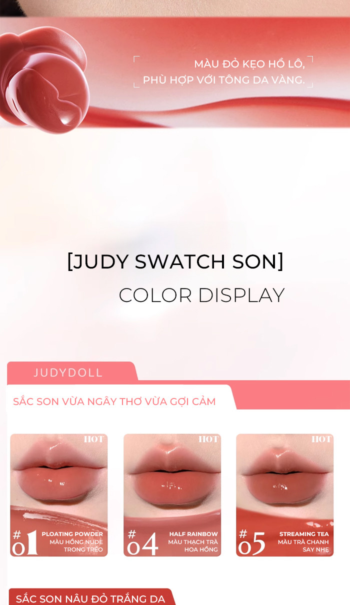 Mô tả Son Dưỡng Có Màu JUDYDOLL 3g Dưỡng Ẩm Bóng Tráng Gương Sáng Lấp Lánh Mịn Môi Bền Màu Che Phủ Vân Môi - 9