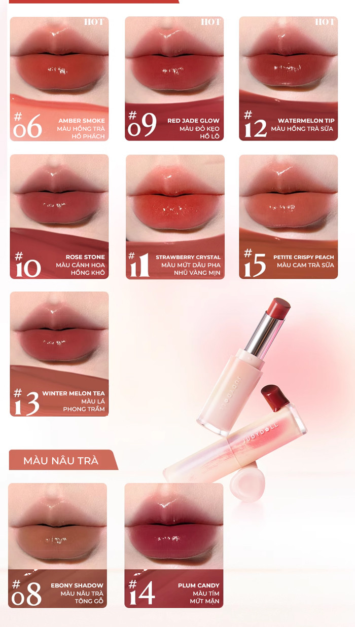Mô tả Son Dưỡng Có Màu JUDYDOLL 3g Dưỡng Ẩm Bóng Tráng Gương Sáng Lấp Lánh Mịn Môi Bền Màu Che Phủ Vân Môi - 10