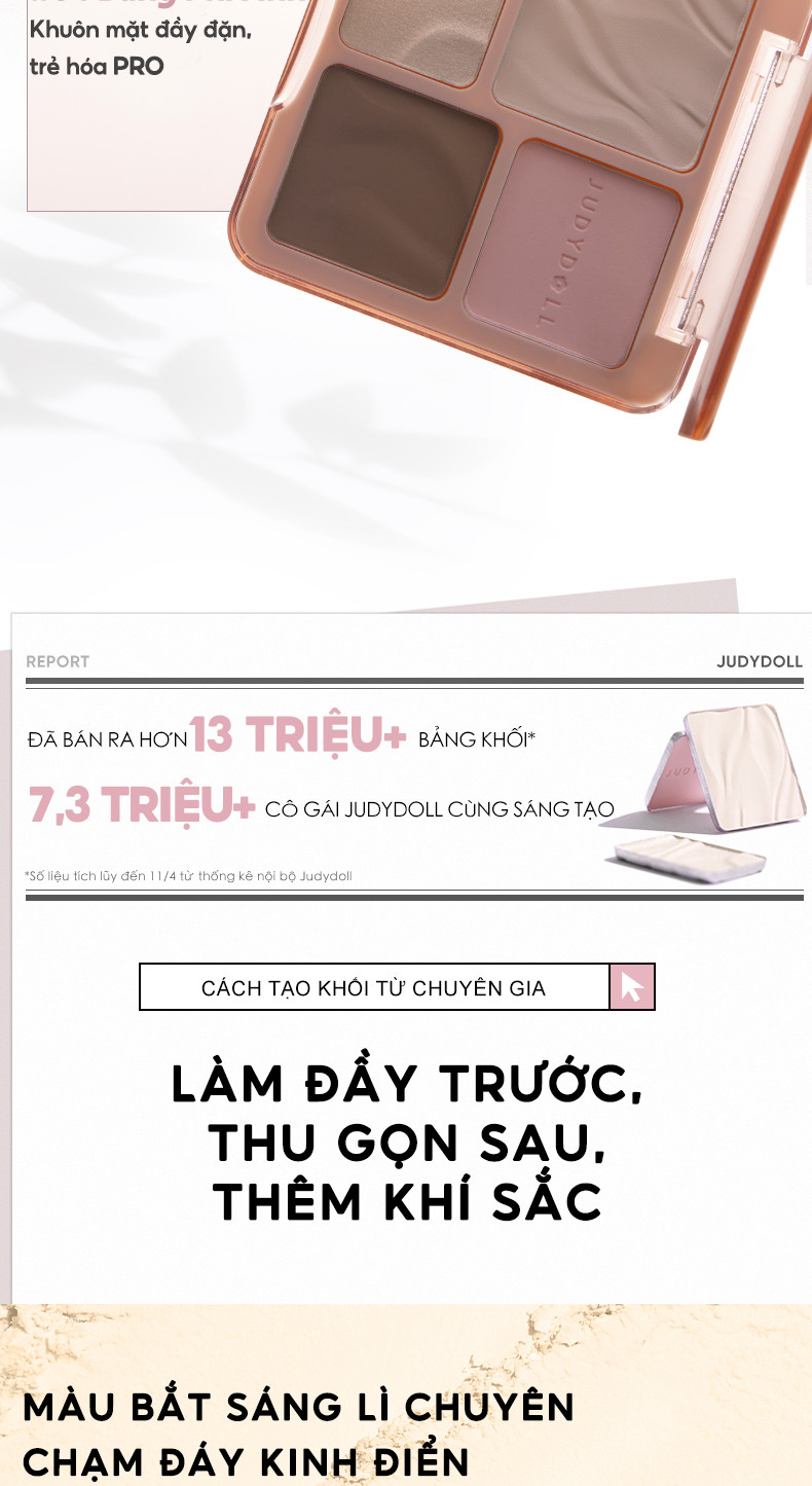 Mô tả Bảng Phấn Bắt Sáng Tạo Khối JUDYDOLL 9g Lâu Trôi Lên Màu Chuẩn Tự Nhiên Mịn Màng Hiệu Ứng 3D Bắt Sáng Màu Bóng 4 Trong 1 - 2