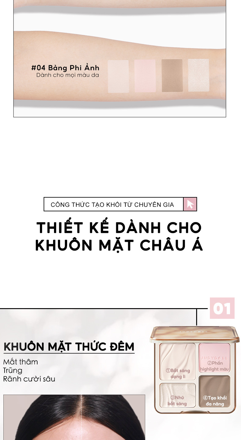Mô tả Bảng Phấn Bắt Sáng Tạo Khối JUDYDOLL 9g Lâu Trôi Lên Màu Chuẩn Tự Nhiên Mịn Màng Hiệu Ứng 3D Bắt Sáng Màu Bóng 4 Trong 1 - 8