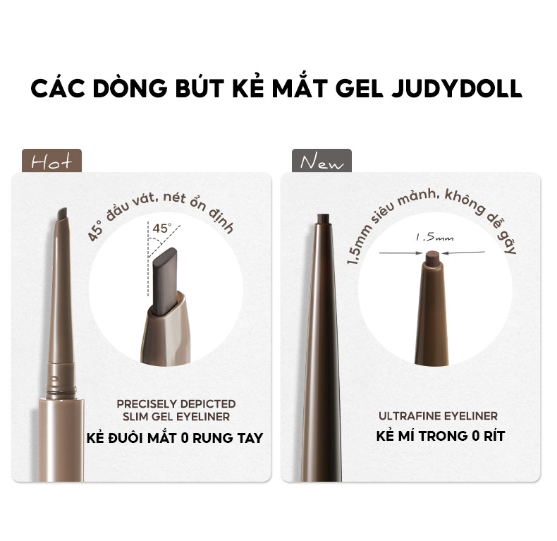 Mô tả Chì kẻ mắt JUDYDOLL 0.06g Dạng Gel Siêu Mảnh Lâu Trôi Mềm Mịn Chống Thấm Nước Không Nhòe Màu Bút Chì Mảnh Mai - 12