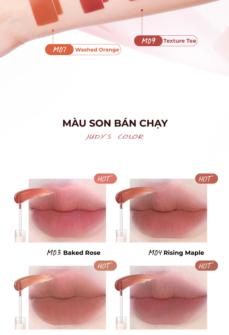 Mô tả Son Kem Lì JUDYDOLL 2.4g Bền Màu, Nhẹ Môi, Chất Son Mịn Lì Cho Hiệu Ứng Mờ Vân Môi Thời Trang - 10