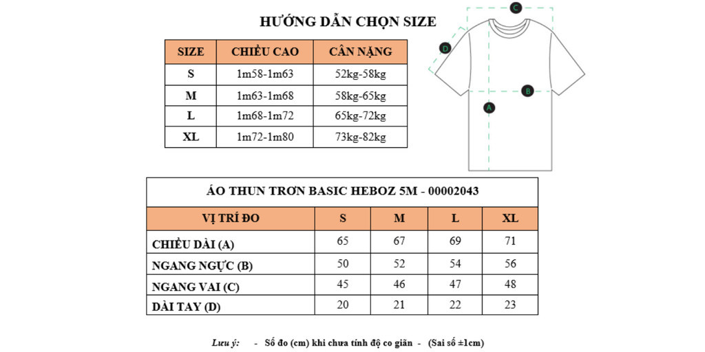 Mô tả Áo thun trơn basic Heboz 5M, áo thun nam cổ tròn chất vải cotton 2 chiều co giãn thoáng mát - 00002043 - 1