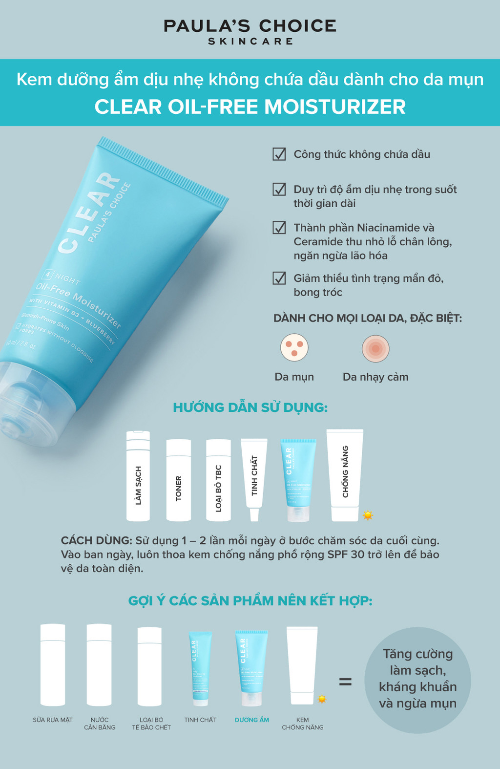 Mô tả Kem dưỡng ẩm không dầu dành cho da mụn Paula's Choice OilFree Moisturizer 60ml 3800 - 1