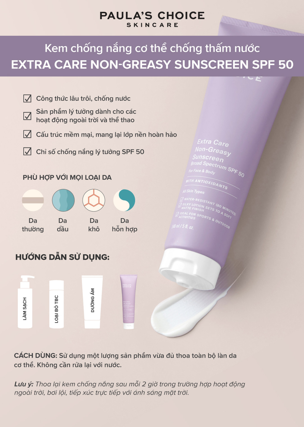 Mô tả Kem chống nắng body Paula’s Choice Extra Care Non Greasy Sunscreen SPF 50 148ml 2320 - 1