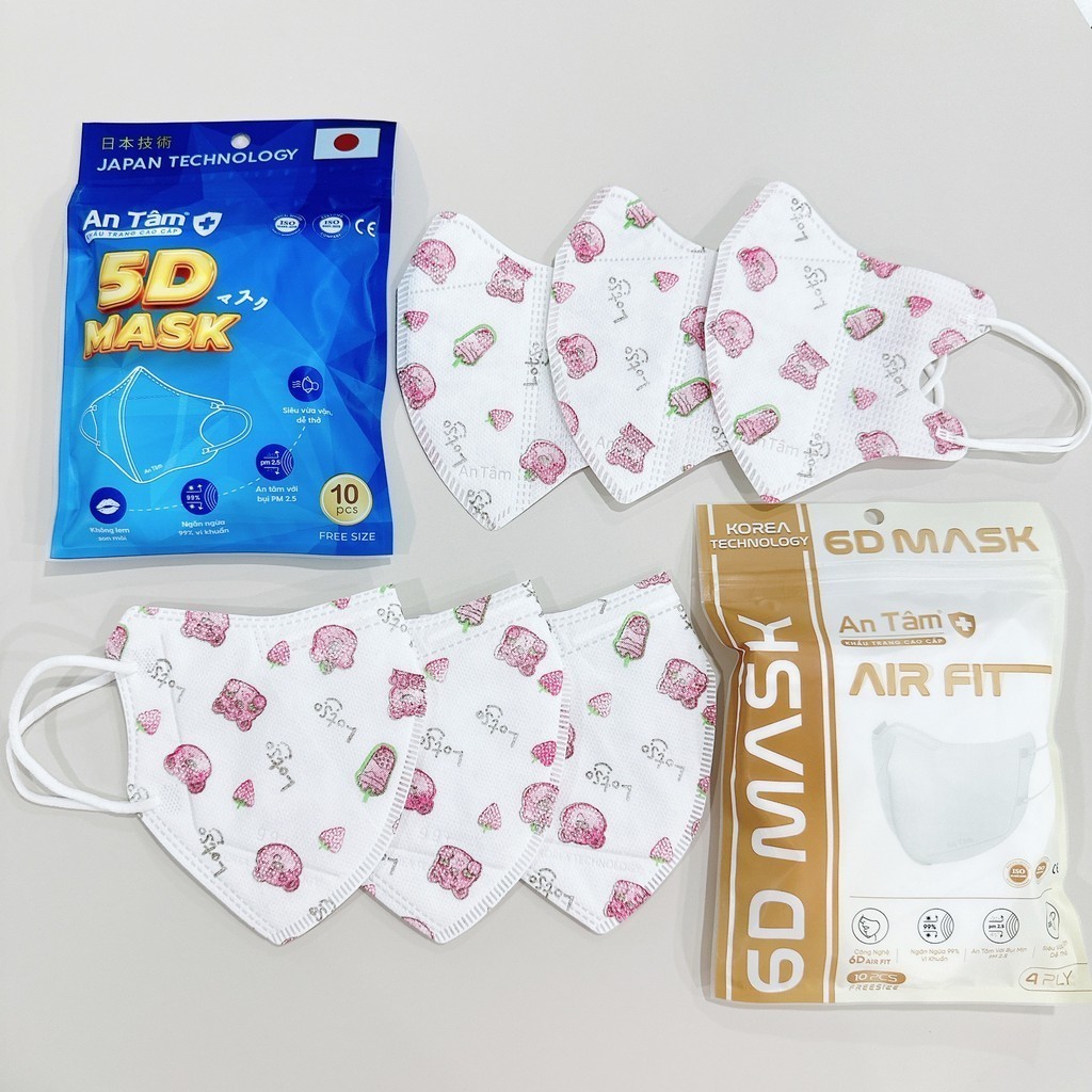 Mô tả Set 100 cái - Khẩu trang y tế 5D 3 lớp Vải Không Dệt & Giấy Kháng Khuẩn Chính Hãng AN TÂM - Túi 10 cái - 1