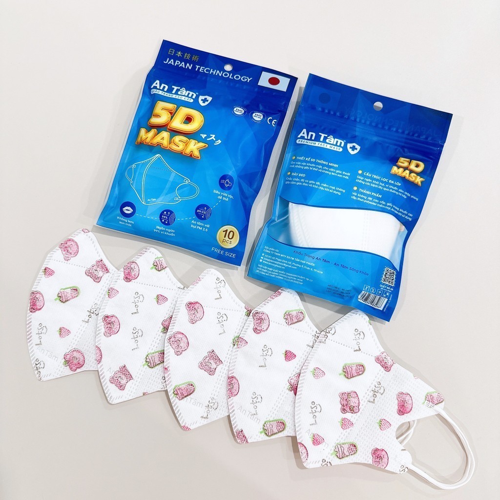 Mô tả Set 100 cái - Khẩu trang y tế 5D 3 lớp Vải Không Dệt & Giấy Kháng Khuẩn Chính Hãng AN TÂM - Túi 10 cái - 2