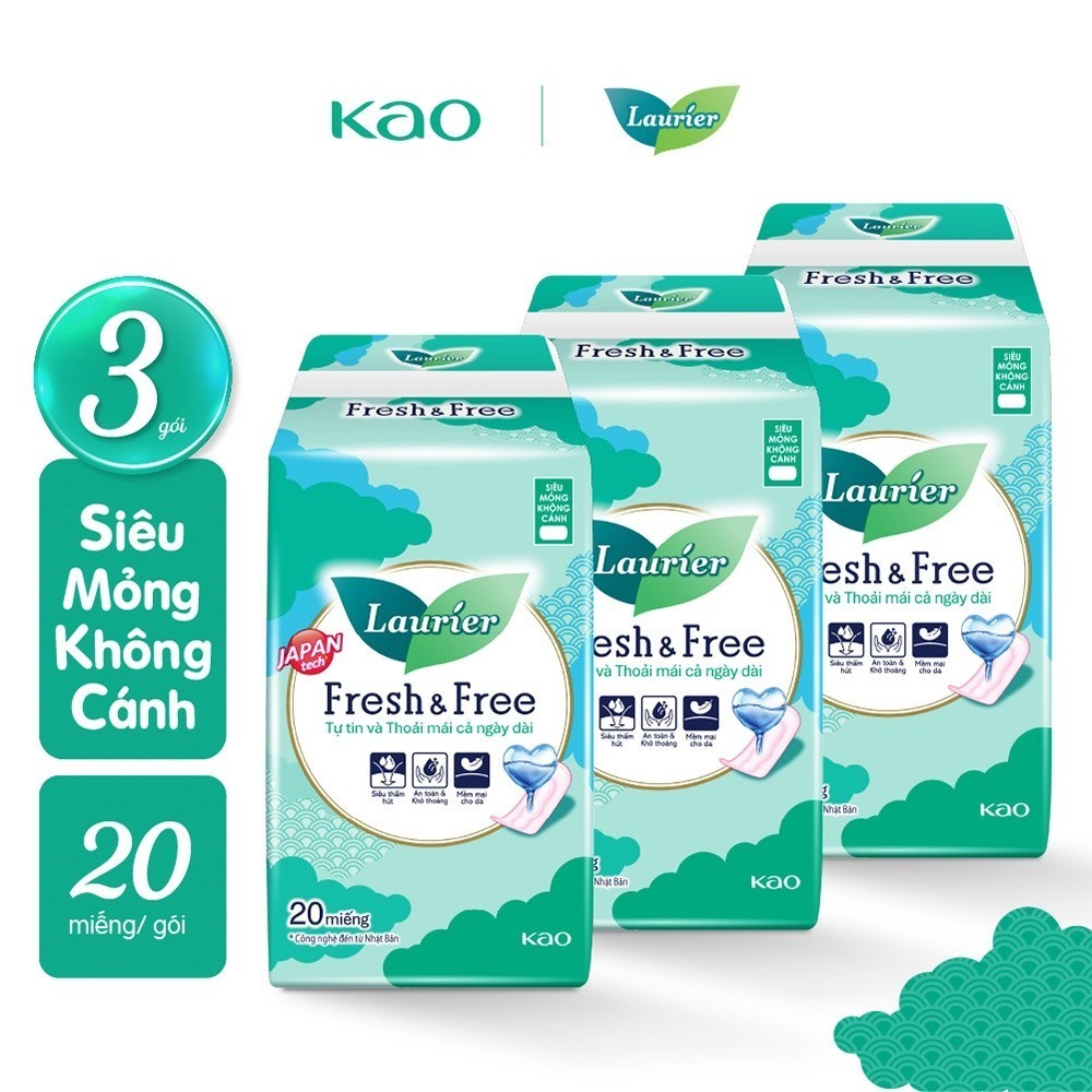 Mô tả Combo 3 Băng vệ sinh Laurier Fresh & Free Siêu Mỏng - 3