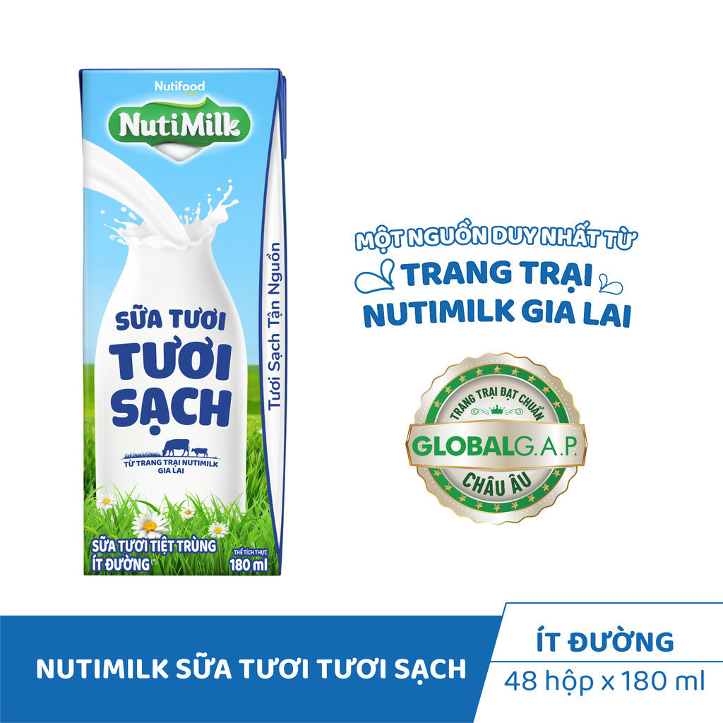 Mô tả Thùng Sữa Tươi Tươi Sạch NutiMilk Ít Đường 180ml (Hộp 180ml x 48) - 1