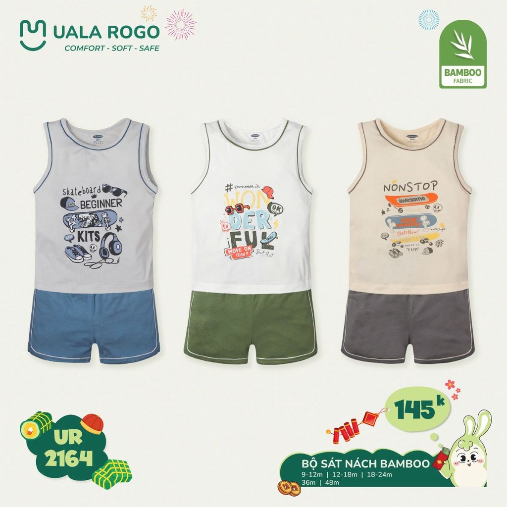 Đồ bộ bé trai Ualarogo sợi tre bamboo họa tiết