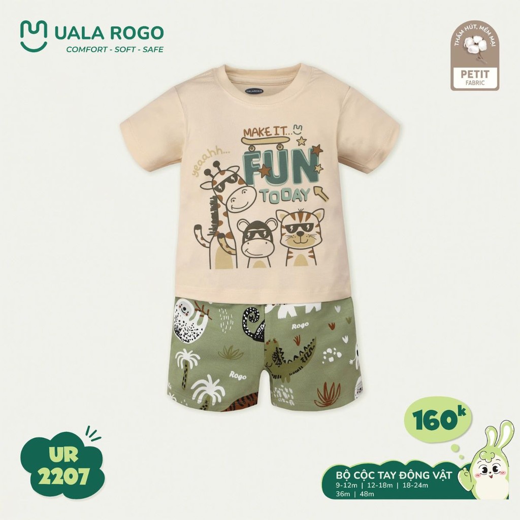 Mô tả Đồ bộ bé trai Ualarogo cộc tay 9 tháng - 4 tuổi vải Petit mềm mịn co giãn thoáng khí 2207 - 3
