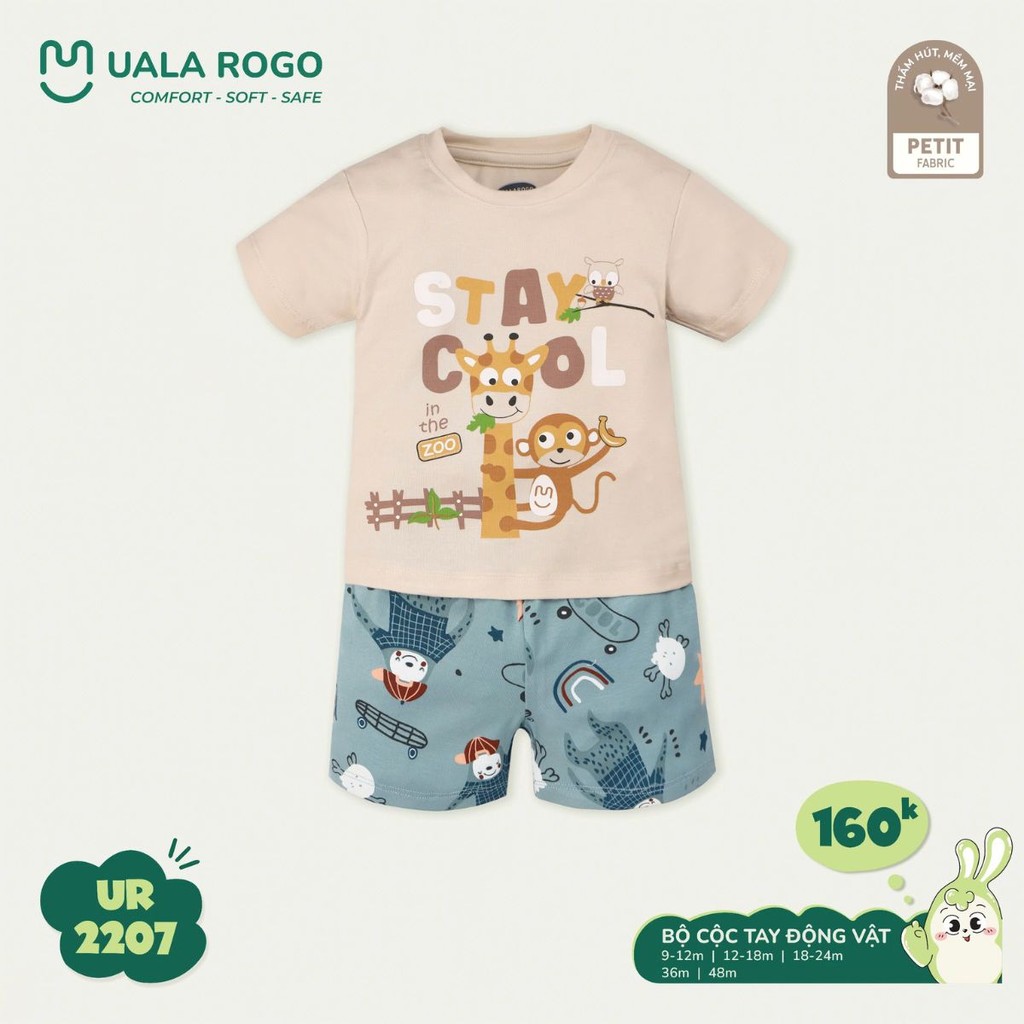 Mô tả Đồ bộ bé trai Ualarogo cộc tay 9 tháng - 4 tuổi vải Petit mềm mịn co giãn thoáng khí 2207 - 4