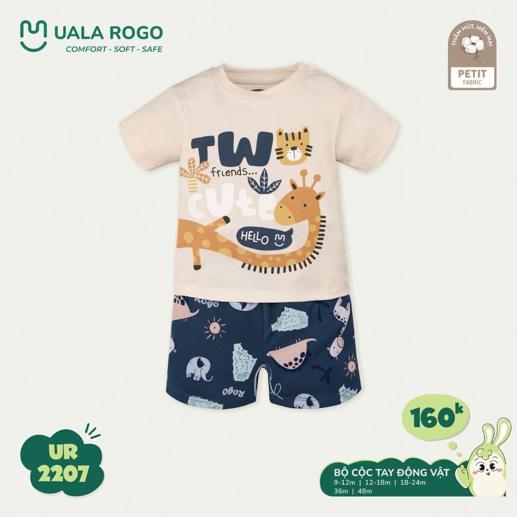 Mô tả Đồ bộ bé trai Ualarogo cộc tay 9 tháng - 4 tuổi vải Petit mềm mịn co giãn thoáng khí 2207 - 5