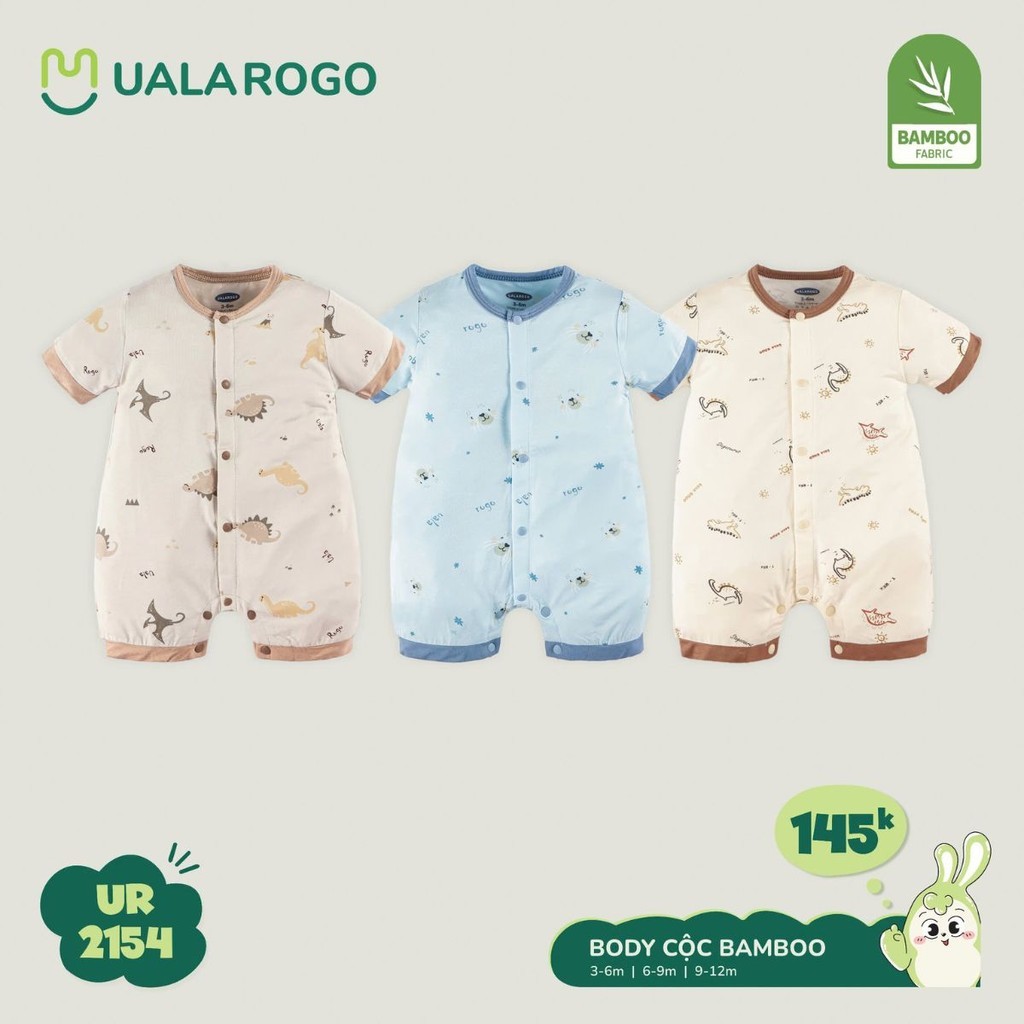 Mô tả Bodysuit cộc tay cho bé Ualarogo áo liền quần 3-12 tháng vải Sợi tre Bamboo mềm mịn co giãn cúc giữa 2154 - 8