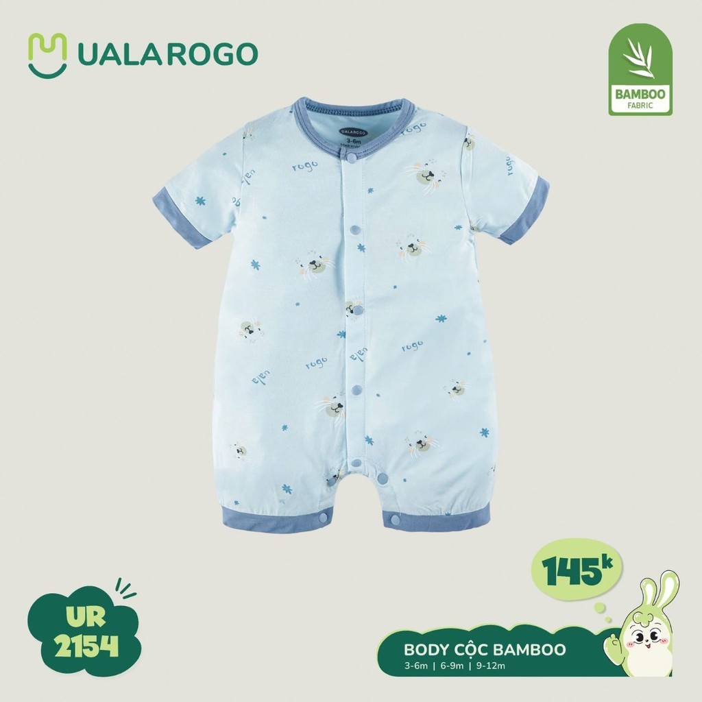 Mô tả Bodysuit cộc tay cho bé Ualarogo áo liền quần 3-12 tháng vải Sợi tre Bamboo mềm mịn co giãn cúc giữa 2154 - 9