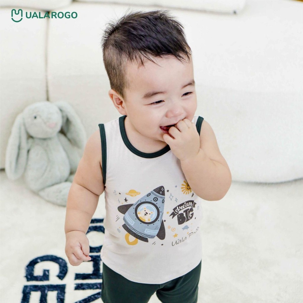 Bộ quần áo ba lỗ UalaRogo sợi tre họa tiết phi hành gia